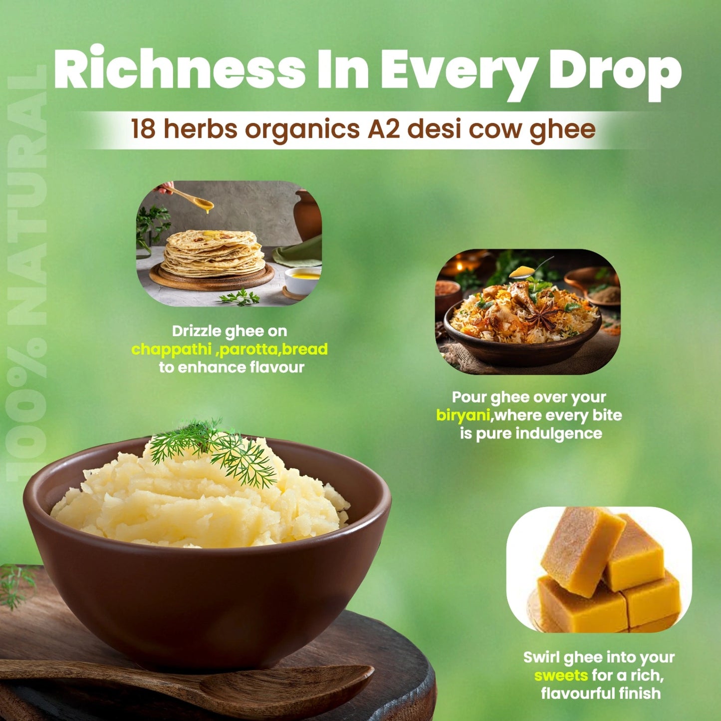 18 Herbs Organics A2 Desi Cow Ghee - 200 ml