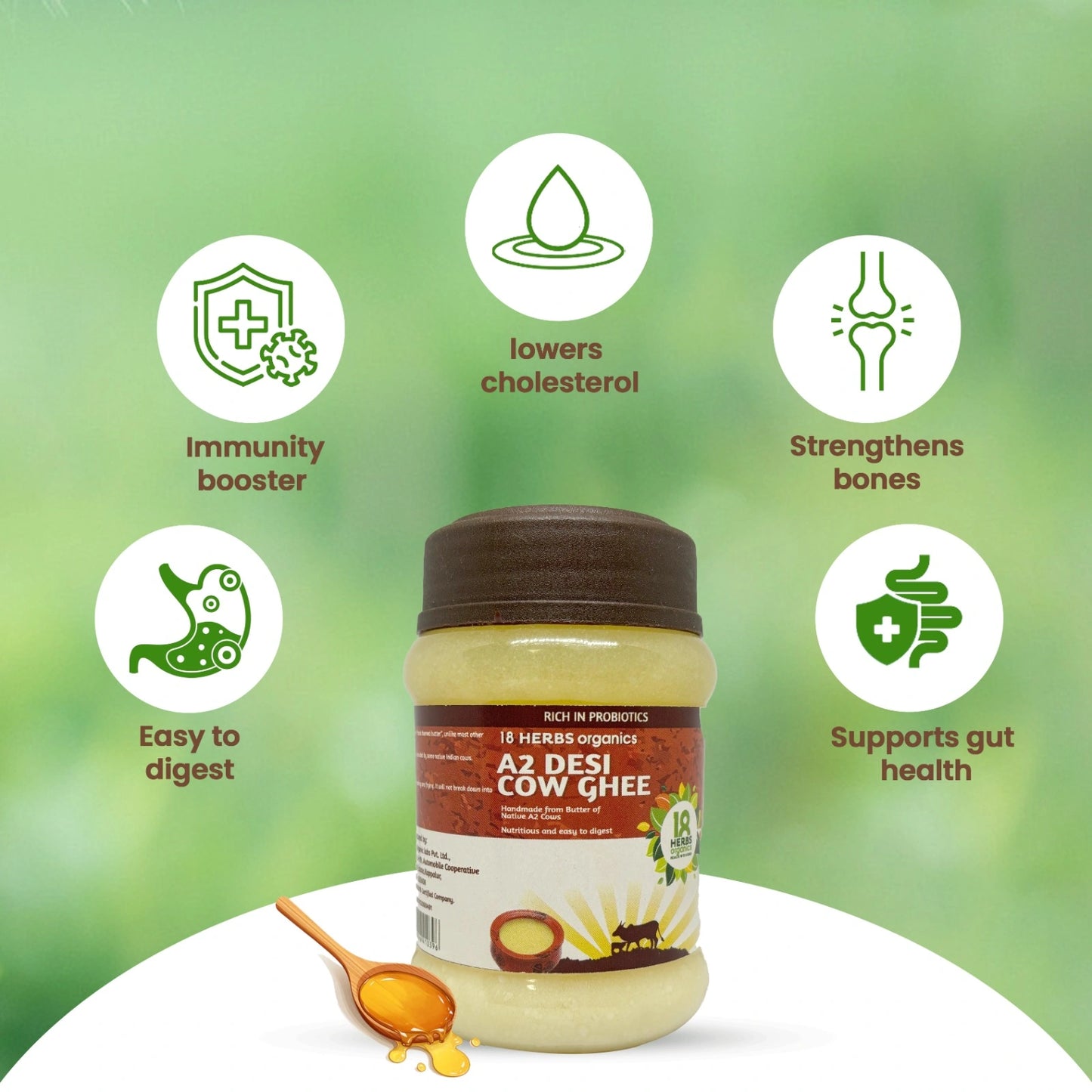 18 Herbs Organics A2 Desi Cow Ghee - 200 ml