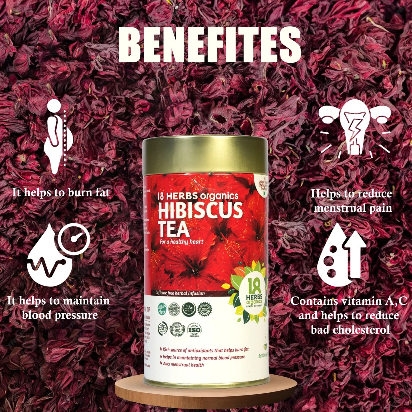 18 Herbs Organics Hibiscus Flower 40 Tea Bags (TIN)