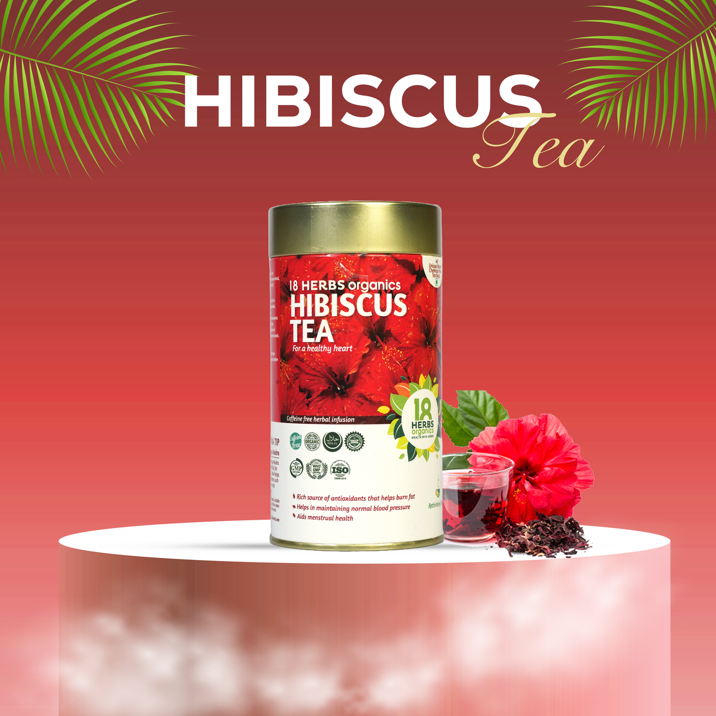 18 Herbs Organics Hibiscus Flower 40 Tea Bags (TIN)